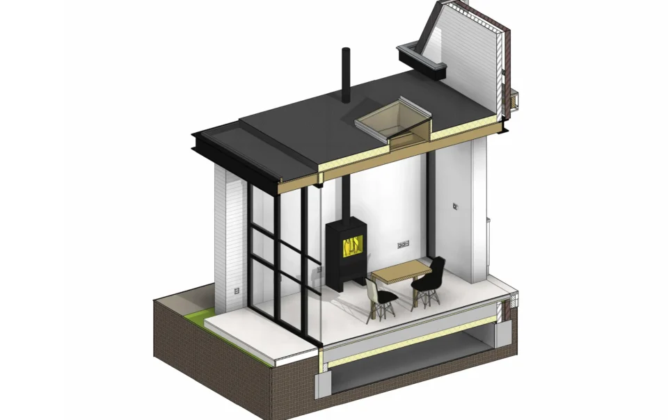 constructie in het zicht 3D detail